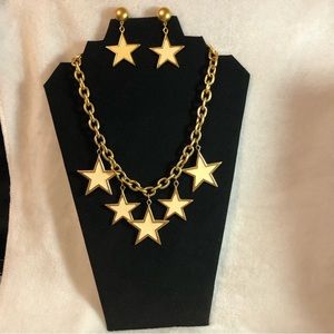 Premier Designs matte gold and cream stars necklace and pierced earrings set
